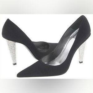 Stuart Weitzman Black Pointed Toe Pumps Swarovski Crystal Stiletto Heel Size 6
